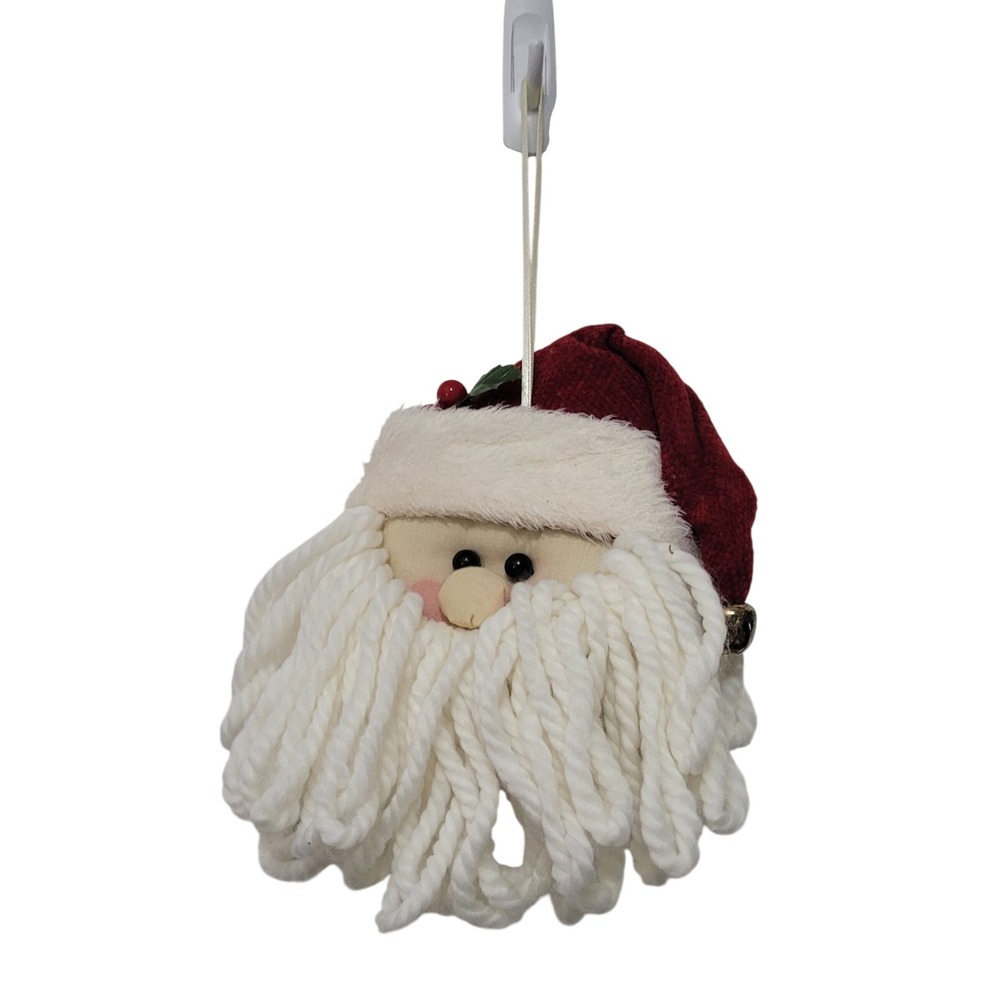 Unbranded Santa Claus Plush Ornament Red White Yarn Beard Jingle Bell Rustic 7x8
